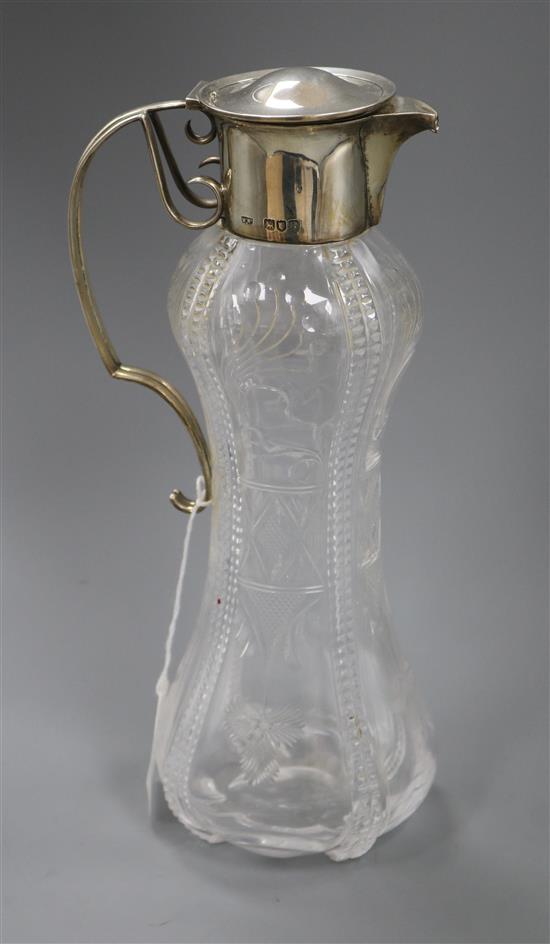 A stylish Edwardian Mappin & Webb silver mounted cut glass claret jug London, 1902, 30.7cm.
